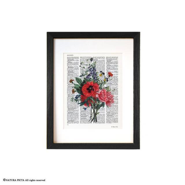Poppy Bouquet Art Print Botanical Flowers On Dictionary Page - image 1