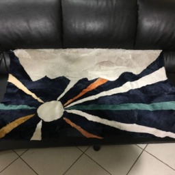 Beautiful Cream & Blue Sheepskin Mat Luxury Rug - thumbnail 4