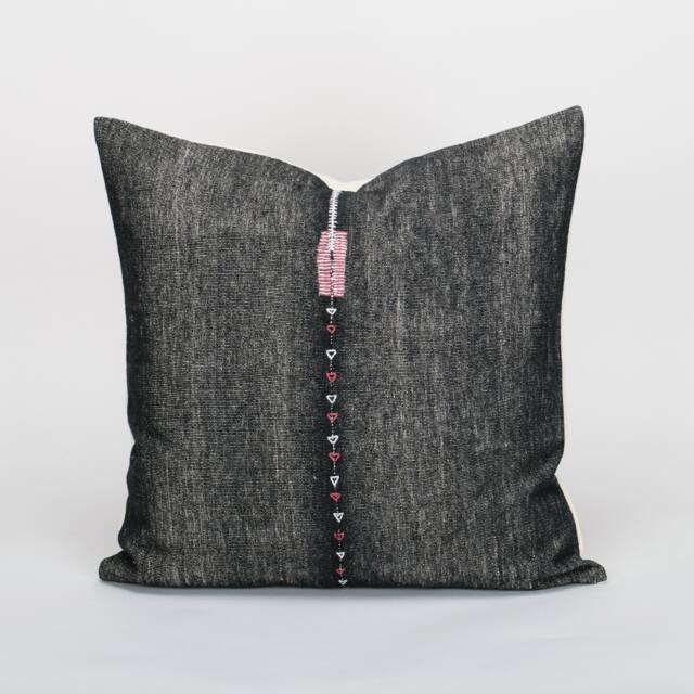 Handwoven Hemp Pillow Cover - Karen Tribe Textile, Embroidered Geometric Design - 20x20 - image 1
