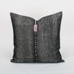 Handwoven Hemp Pillow Cover - Karen Tribe Textile, Embroidered Geometric Design - 20x20 - thumbnail 1