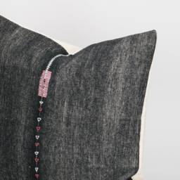 Handwoven Hemp Pillow Cover - Karen Tribe Textile, Embroidered Geometric Design - 20x20 - thumbnail 3