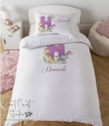 Personalised Girls Pink Dinosaur Pillow Case & Duvet Set - Bedroom Decor Bedding - thumbnail 1