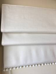 Custom Cotton Roman Shade With Pom Trim, Winter White