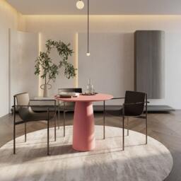 Antique Pink Round Dining Table Japandi Minimalist Style - D850 - thumbnail 2