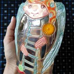 Ceramic Wall Star Angel. Angel With A Ladder. Wall Art. Hanging. Hand Made Ceramics. Hanging Decor - thumbnail 3
