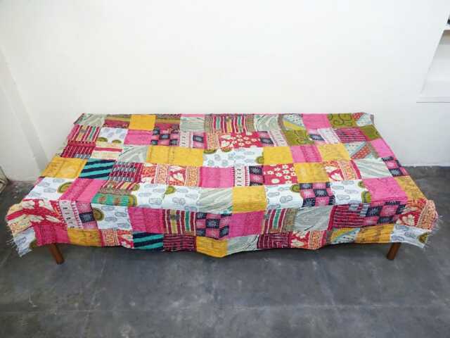 Kantha Quilt Indian Cotton Bedspread Blanket Bedding , Bed Cover, Sofa Throw , Gardern Decor - image 1