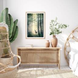 Deer Silhouette in Misty Forest Art Print Modern Woodland Landscape Wall Decor Gift For Living Room Bedroom - thumbnail 3