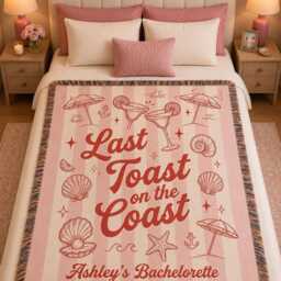Custom Coastal Bachelorette Woven Blanket, Last Toast On The Coast Throw, Beach Bach Weekend Throw Girls Party Decor - thumbnail 2