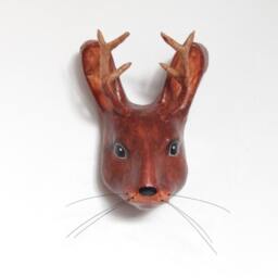 Paper Mache Head Sculpture Of Mythical Animal Jackalope - Rabbit With Horns Menagerie Decor - thumbnail 2