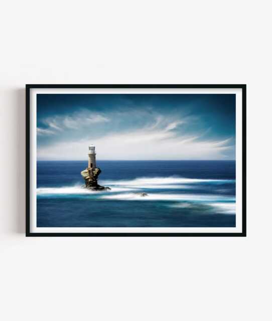 Tourlitis Lighthouse Print, Greece Coastal Photography Wall Art, Ocean Seaside Decor - image 1