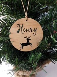 Personalised Wood Christmas Decoration-Jumping Reindeer Design-Ornament-Christmas Tree-Gift-Christmas Gift-Wooden-Teachers Gift - thumbnail 1