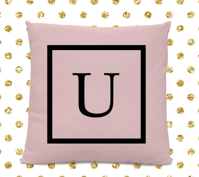 Initial Pillow - Letter With U Monogrammed Custom Throw Pink
