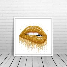 Gold Glitter Lips Print Fashion Wall Art - thumbnail 3
