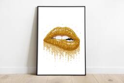 Gold Glitter Lips Print Fashion Wall Art - thumbnail 1
