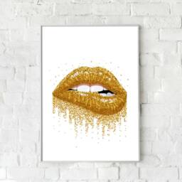 Gold Glitter Lips Print Fashion Wall Art - thumbnail 2