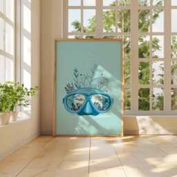 Underwater Poster, Scuba Diving Wall Art, Snorkel Mask Ocean Print, Marine Life Illustration, Sea Adventure Decor, Coastal Bathroom Art - thumbnail 3
