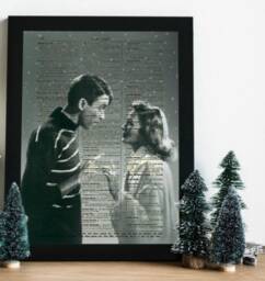 It's A Wonderful Life's George & Mary in The Snow Printed On An Antique Dictionary Page Over 125 Years Old, Christmas Decor Wall Art - thumbnail 1
