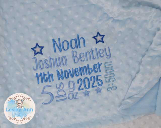 Personalised Baby Blanket With Name, Embroidered Newborn Gift Baby Boy, New Gift, Custom For Birth Announcement, Blue Dimple - image 1