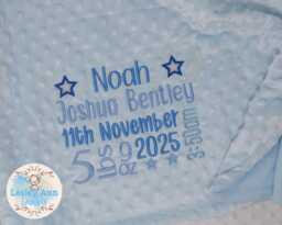 Personalised Baby Blanket With Name, Embroidered Newborn Gift Baby Boy, New Gift, Custom For Birth Announcement, Blue Dimple - thumbnail 1