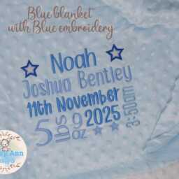 Personalised Baby Blanket With Name, Embroidered Newborn Gift Baby Boy, New Gift, Custom For Birth Announcement, Blue Dimple - thumbnail 2