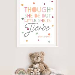 Though She Be But Little Is Fierce Print, Pastel Nursery Prints, Girls Bedroom, Wall Art, Quote - thumbnail 2