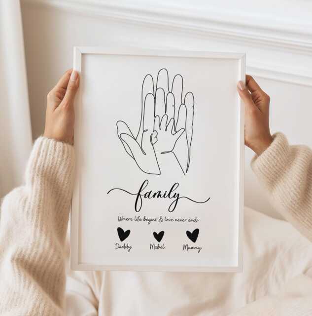 Personalised Family Line Art Print, Custom Baby Gift, Minimalist Mother's Day Gift - image 1