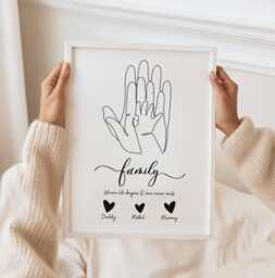 Personalised Family Line Art Print, Custom Baby Gift, Minimalist Mother's Day Gift - thumbnail 1