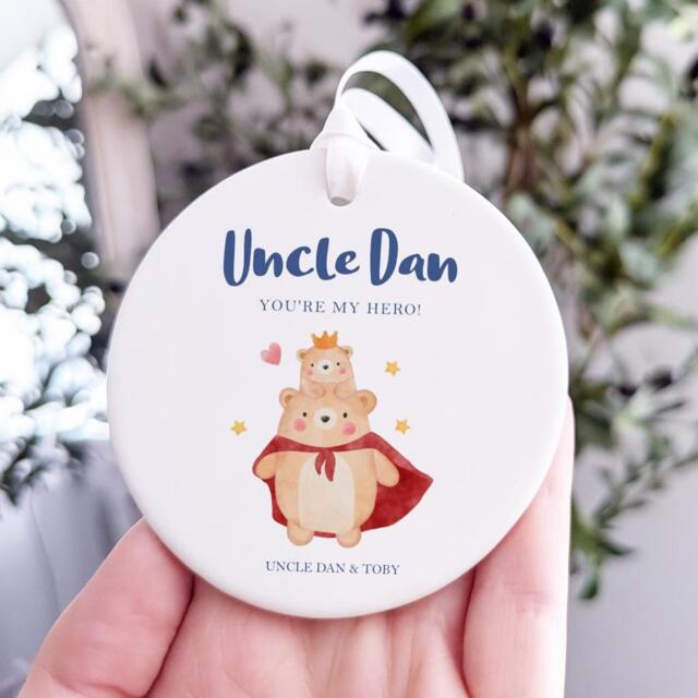 Personalised Uncle Ornament, Gift From Niece/Nephew, You're My Hero Gift, Birthday Christmas Father's Day - image 1