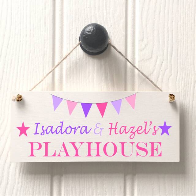 Personalised Playhouse Sign Pink Purple Bunting Kids Playhouse Sign/ Spiel Haus/ Playroom Signs// - image 1