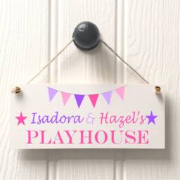 Personalised Playhouse Sign Pink Purple Bunting Kids Playhouse Sign/ Spiel Haus/ Playroom Signs// - thumbnail 1
