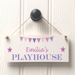 Personalised Playhouse Sign Pink Purple Bunting Kids Playhouse Sign/ Spiel Haus/ Playroom Signs// - thumbnail 2