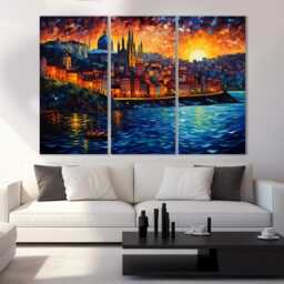 Porto Canvas Print in Van Gogh Starry Night Style, Skyline, Wall Art, Portuguese Gift, Portugal Decor - thumbnail 2