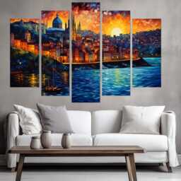 Porto Canvas Print in Van Gogh Starry Night Style, Skyline, Wall Art, Portuguese Gift, Portugal Decor - thumbnail 3