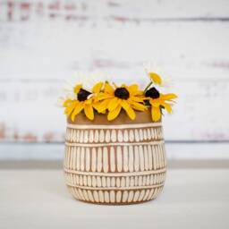 Ceramic Flower Pot - Utensil Holder Handmade Planter Succulent Basil Herb - thumbnail 3