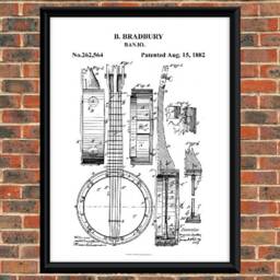 Banjo 1882 Patent Drawing.a4 Poster Art Print Black & White/Vintage - thumbnail 2