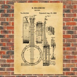 Banjo 1882 Patent Drawing.a4 Poster Art Print Black & White/Vintage - thumbnail 3