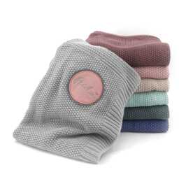 Cotton Baby Blanket With Personalized Button - Choice Of Designs With Name Blanket Many Colors - thumbnail 1
