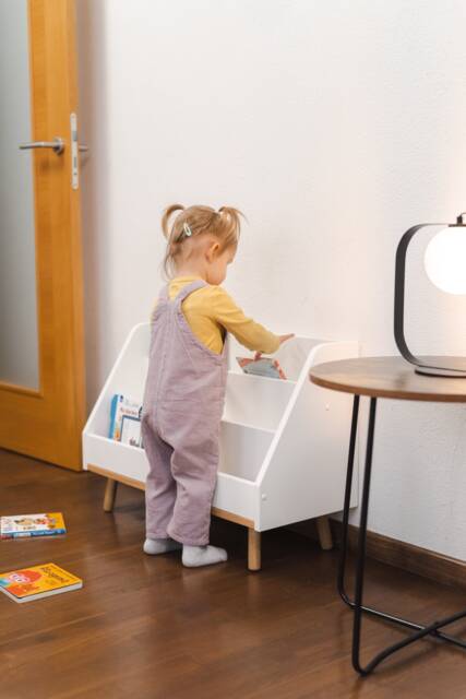 Montessori Bookshelf For Kids Playroom, Bookcase & Toyshelf Toddler, Wooden White Nursery Book Stand - image 1