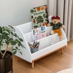 Montessori Bookshelf For Kids Playroom, Bookcase & Toyshelf Toddler, Wooden White Nursery Book Stand - thumbnail 3