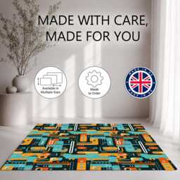 Teal Orange Retro Circuit Pattern Rug Non-Slip Soft Area Carpet Bedroom Living Room Hallway Mat Decor - Made in UK - thumbnail 2