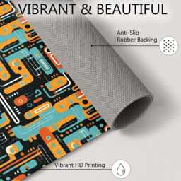 Teal Orange Retro Circuit Pattern Rug Non-Slip Soft Area Carpet Bedroom Living Room Hallway Mat Decor - Made in UK - thumbnail 4