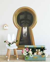 Rabbit Running Late Keyhole Wall Decal White Wonderland Removable Sticker 3D Portal Window - thumbnail 1