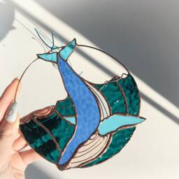 stained Glass Suncatcher Whale. Blue Sun Catcher Home House Decor. Window Wall Decoration Pendant - thumbnail 2