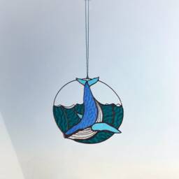stained Glass Suncatcher Whale. Blue Sun Catcher Home House Decor. Window Wall Decoration Pendant - thumbnail 4