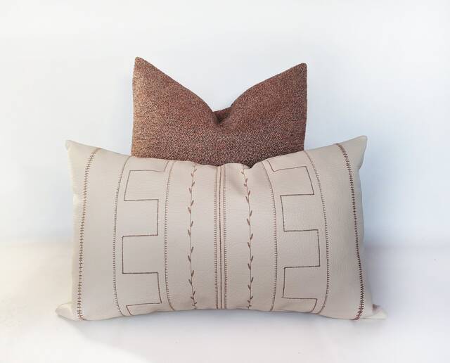 Embroidered Faux Leather Lumbar Pillow Cover - Ethnic Design - image 1