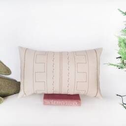 Embroidered Faux Leather Lumbar Pillow Cover - Ethnic Design - thumbnail 3