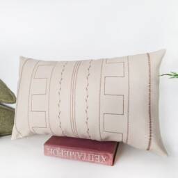 Embroidered Faux Leather Lumbar Pillow Cover - Ethnic Design - thumbnail 2