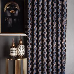 Luxury Striped Curtain Panel Geometric Rose Gold, Gray, Navy Blue - thumbnail 4
