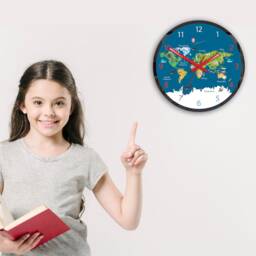 Zegar ??cienny Dla Dzieci - Edukacyjna Mapa ??wiata, Ze Zwierz??tami, Du??y Zegar ??cienny, Rekin, Zoo, Cichy Z Liczbami - thumbnail 3