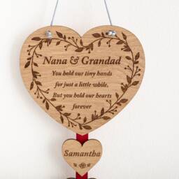 Personalised Family Hanging Hearts, Mother's Day Gift For Mum, Grandparents From Grandchildren, Choice Of Coloured Ribbons - thumbnail 1